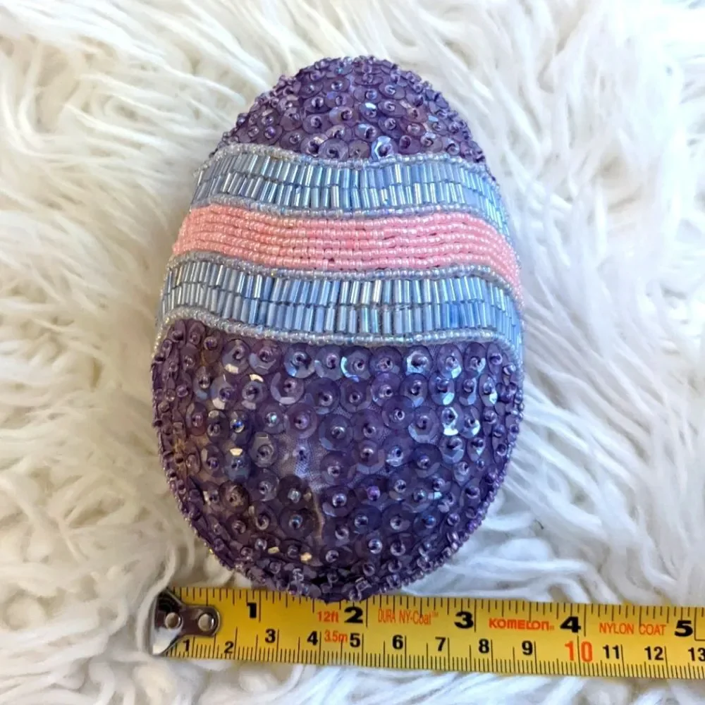 GAC RARE DECORATIVE EASTER EGG FILLABLE TRINKET / GIFT BOX WITH BEADS & SEQUINS